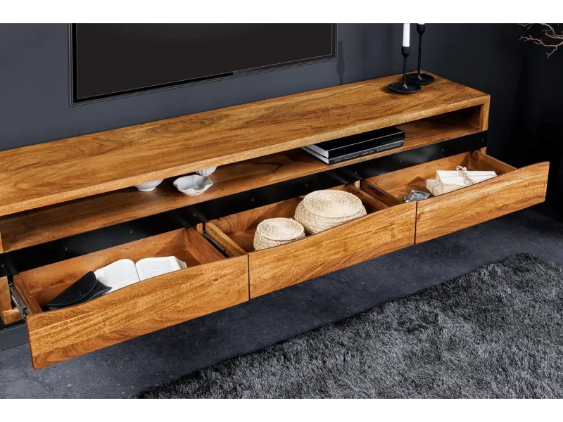 Meuble TV contemporain |Meuble TV style industriel en bois massif e...