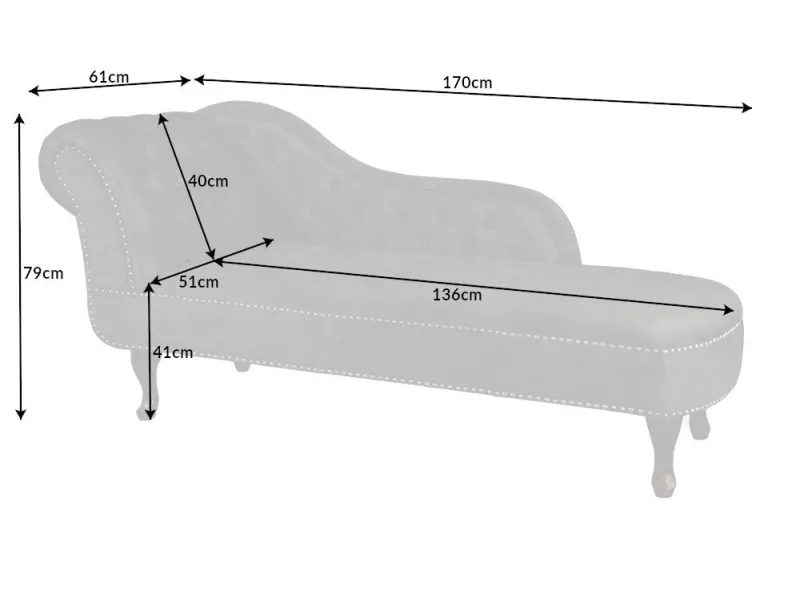 Méridienne Chesterfield 170 cm Velours Gris Antique|adenia...