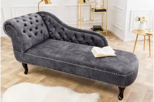 Méridienne Chesterfield 170 cm Velours Gris Antique|adenia...