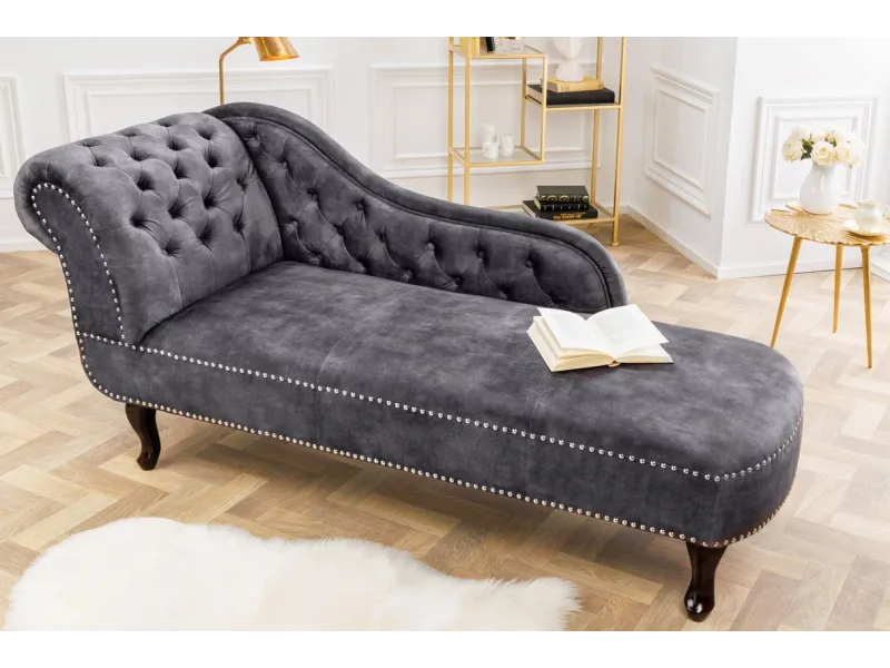 Méridienne Chesterfield 170 cm Velours Gris Antique|adenia...