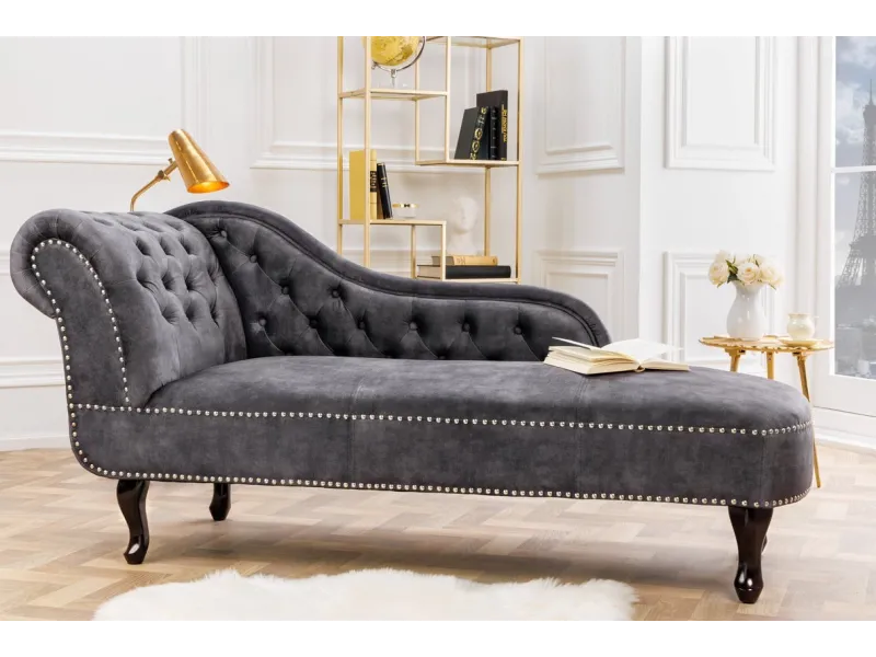 Méridienne Chesterfield 170 cm Velours Gris Antique|adenia...
