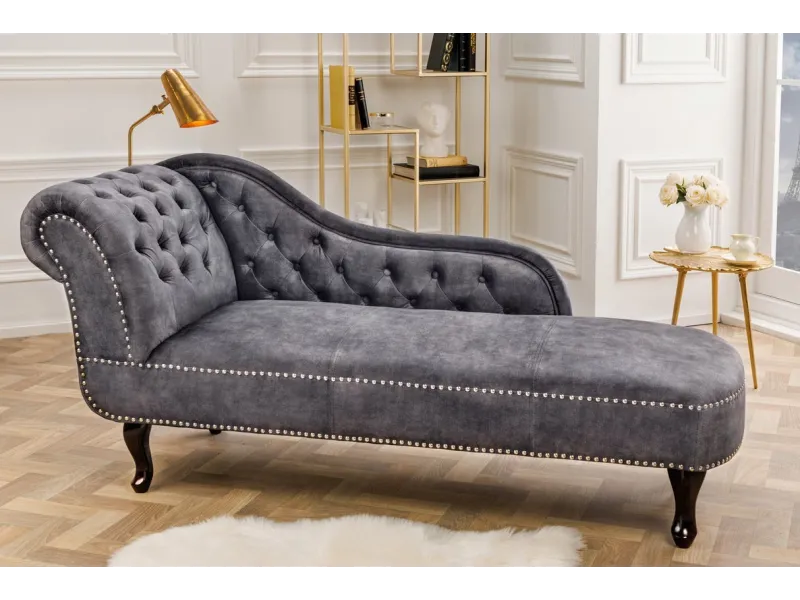 Méridienne Chesterfield 170 cm Velours Gris Antique|adenia...