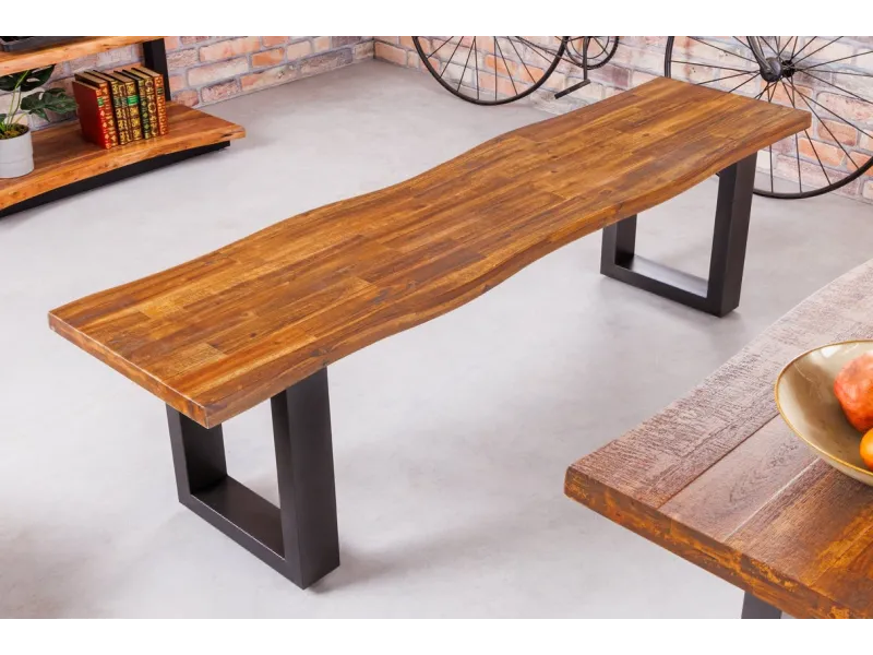 Banquette 160cm design en bois massif et métal Chaises de salle à m...