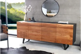 Buffet / Enfilade Pas Cher Oeuvre Organique 180cm – Bois d'Acacia et Métal Noir