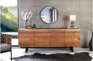 Buffet / Enfilade Pas Cher Oeuvre Organique 180cm – Bois d'Acacia et Métal Noir 2