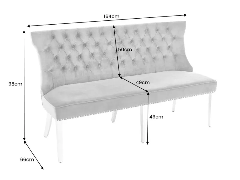 Canapé Banquette en Velours Gris - Style Baroque