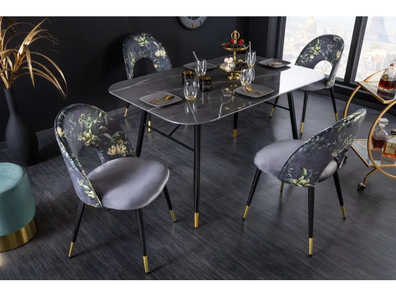 Chaise de salle à manger design baroque coloris gris argenté home |...