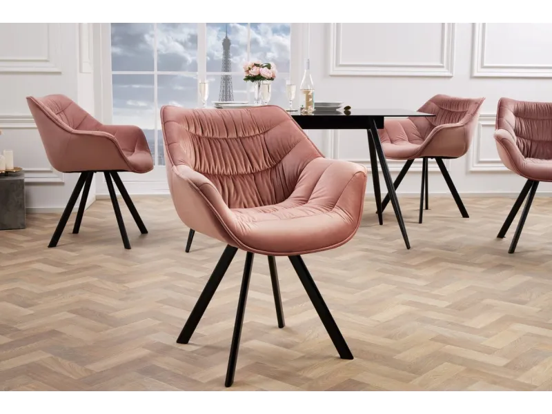 Chaise velours vieux rose rétro – Chaise design métal chic