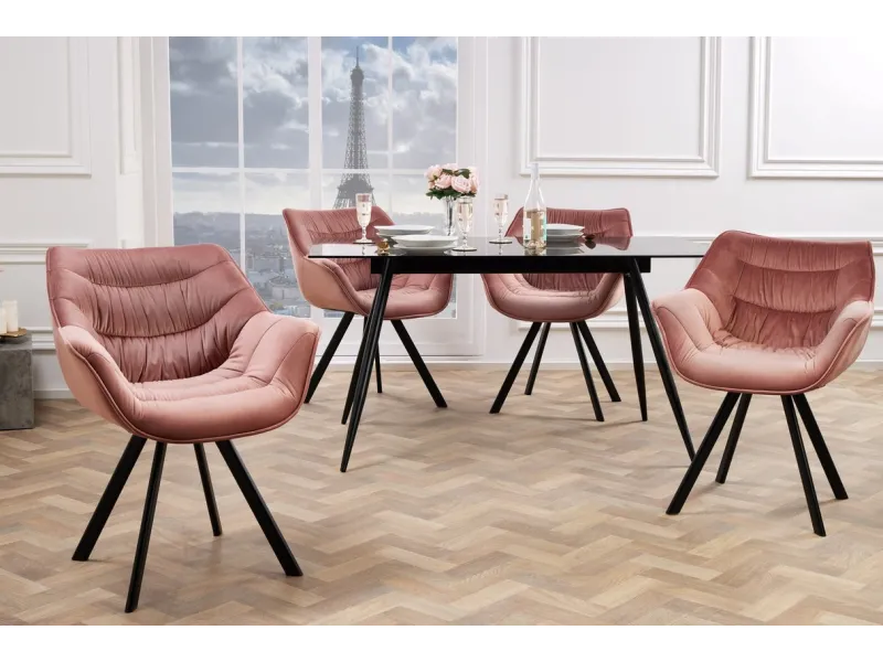 Chaise velours vieux rose rétro – Chaise design métal chic