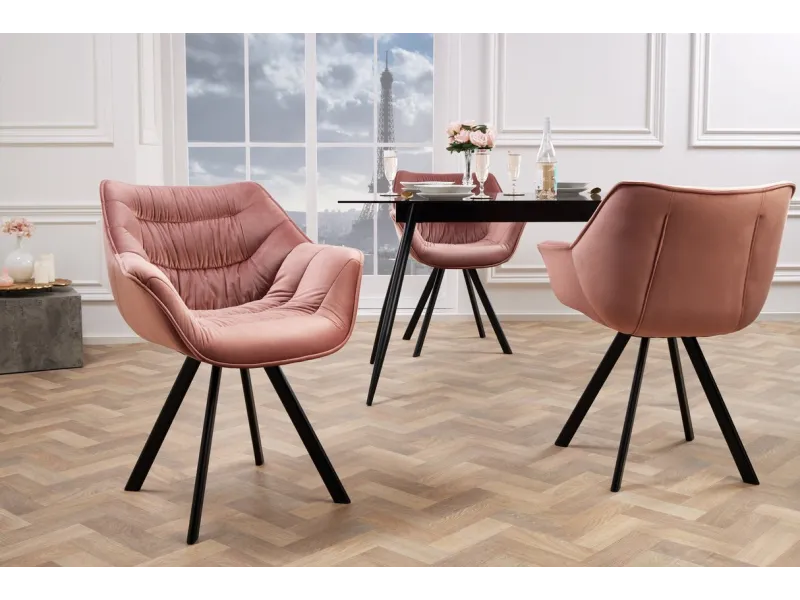 Chaise velours vieux rose rétro – Chaise design métal chic