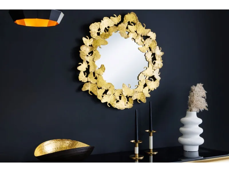 Miroir rond teinté Or avec courroie de suspension 45cm pas cher