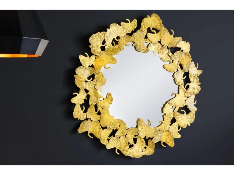 Miroir rond teinté Or avec courroie de suspension 45cm pas cher