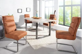 Chaise vintage marron clair design rétro acier inoxydable pas cher