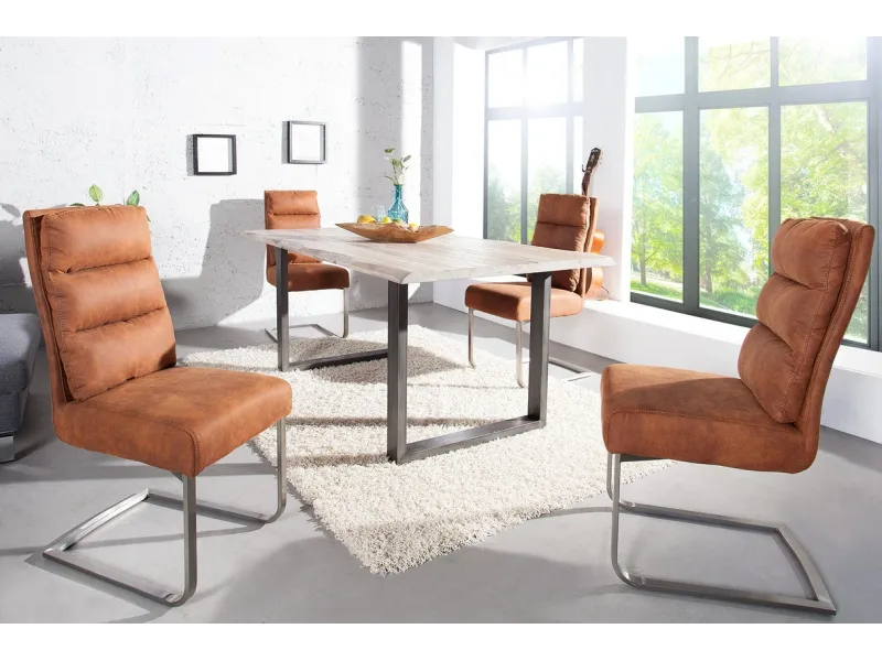 Chaise vintage marron clair design rétro acier inoxydable pas cher