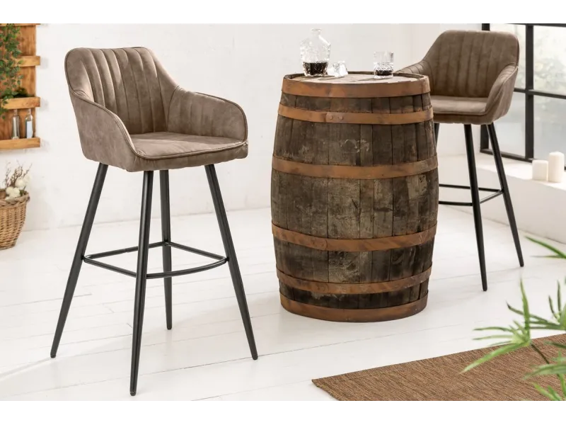 Lot de 2 tabourets de bar en velours coloris taupe