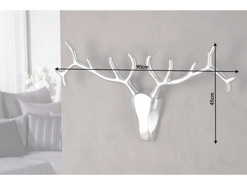 Trophée mural design Tête de Cerf 90 cm en aluminium argenté Objets...