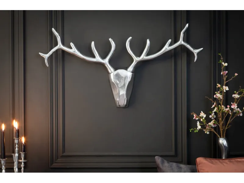 Trophée mural design Tête de Cerf 90 cm en aluminium argenté Objets...