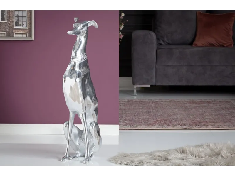 Statue design Chien assis 70 cm en aluminium argenté Objets de déco...