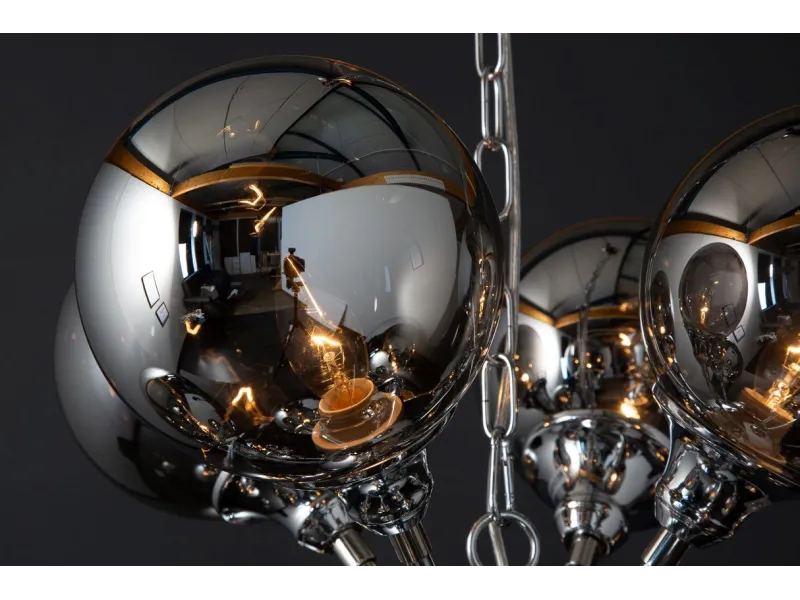 Lampe suspendue design boule en métal coloris blanc argenté Suspens...