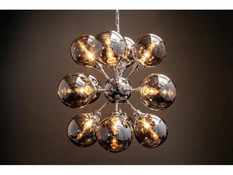 Lampe suspendue design boule en métal coloris blanc argenté Suspens...