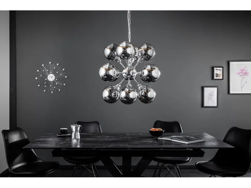 Lampe suspendue design boule en métal coloris blanc argenté Suspens...