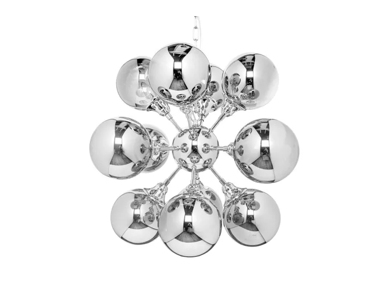 Lampe suspendue design boule en métal coloris blanc argenté Suspens...