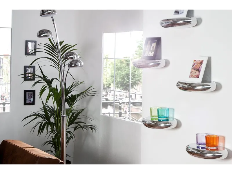 Étagère murale 5 pièces design LARME en aluminium argenté |adeniahome...