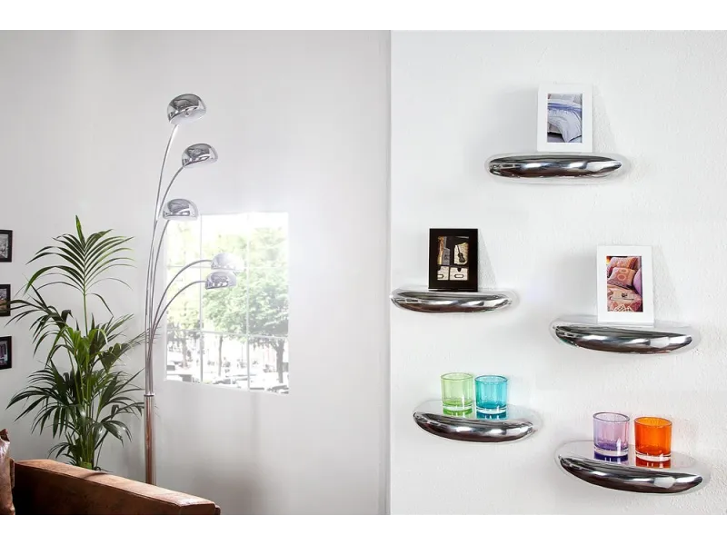 Étagère murale 5 pièces design LARME en aluminium argenté |adeniahome...