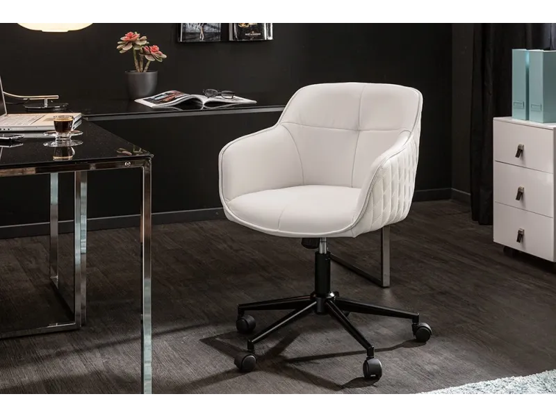 Lot de 4 chaises de bureau à roulettes en simili cuir coloris turqu...