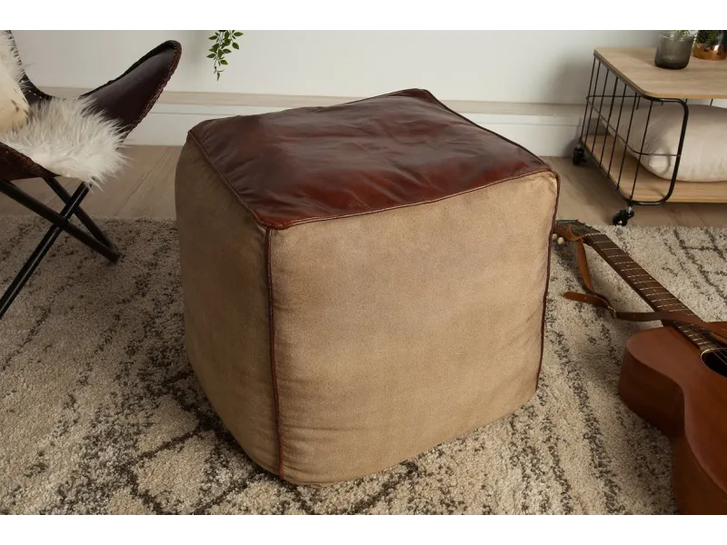 Pouf design BOULE de 50 cm coloris marron en coton tricoté Pouf |la...