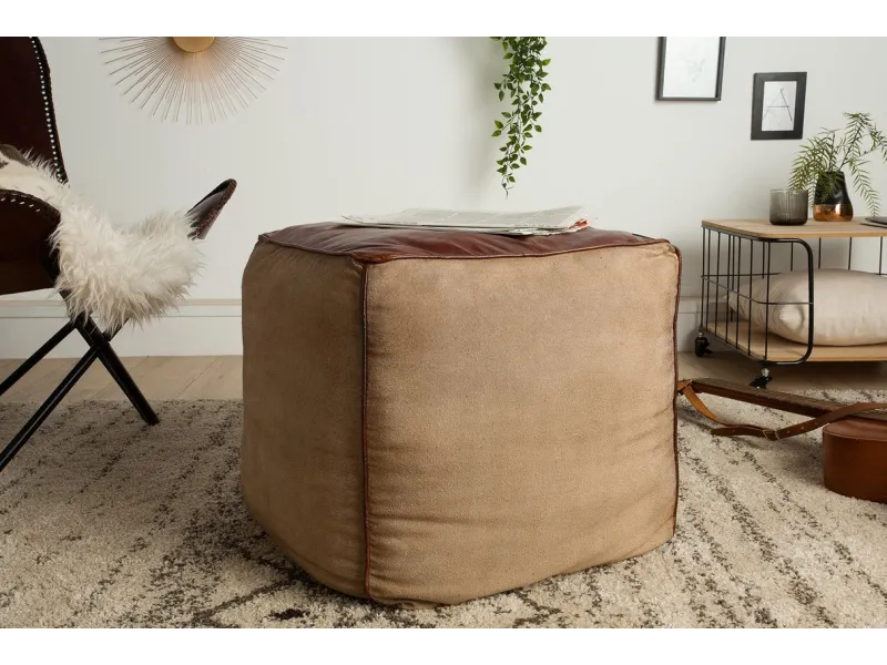 Pouf design BOULE de 50 cm coloris marron en coton tricoté Pouf |la...