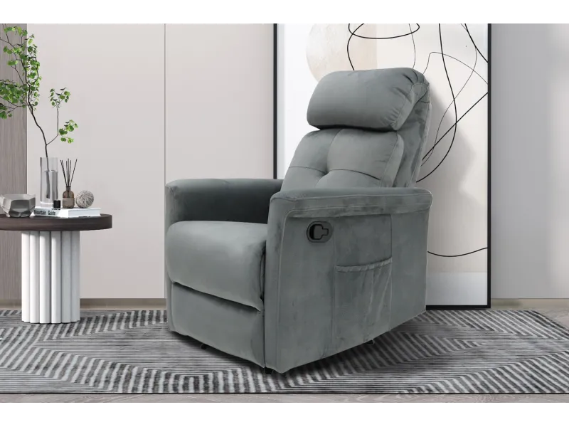 Fauteuil relax moderne revêtu en simili cuir coloris gris Fauteuil ...