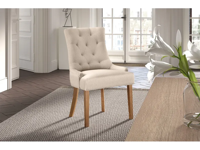Chaise Capitonnée en Tissu Sable – Élégance et Confort