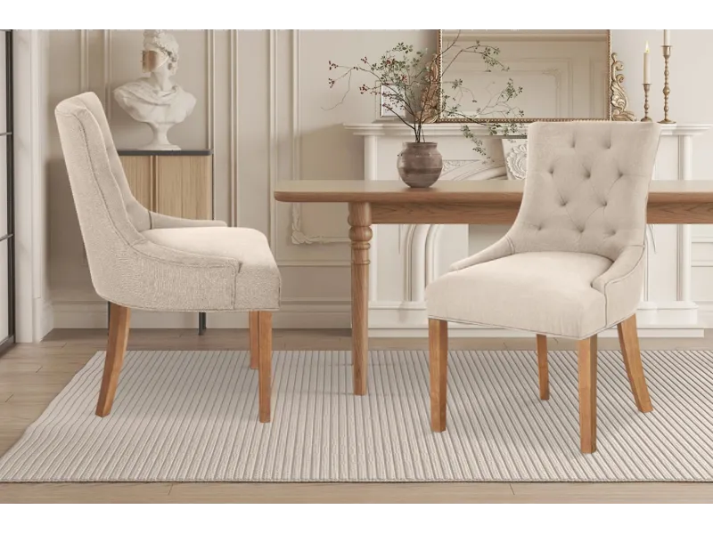 Chaise Capitonnée en Tissu Sable – Élégance et Confort