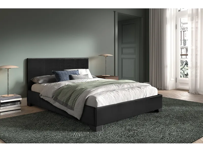lit rembourré |Lit adulte simili cuir 140x200 cm coloris noir |adenia...