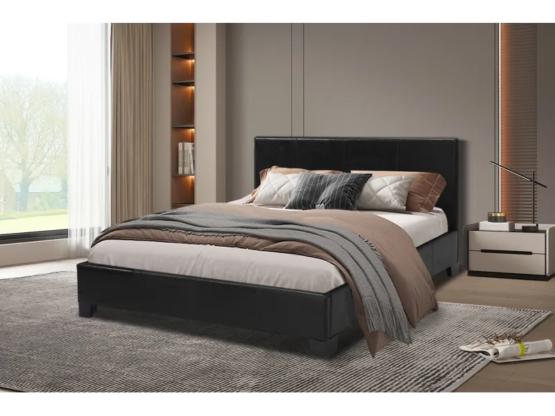 lit rembourré |Lit adulte simili cuir 140x200 cm coloris noir |adenia...