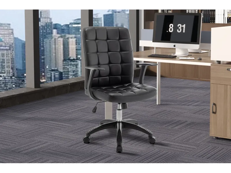 Chaise de bureau moderne style roulant en simili cuir coloris blanc...