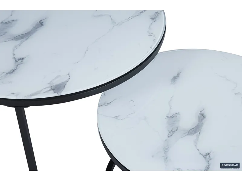 Pas cher Lot de tables basses rondes style industriel en bois massif laqué