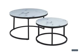 Pas cher Lot de tables basses rondes style industriel en bois massif laqué 2