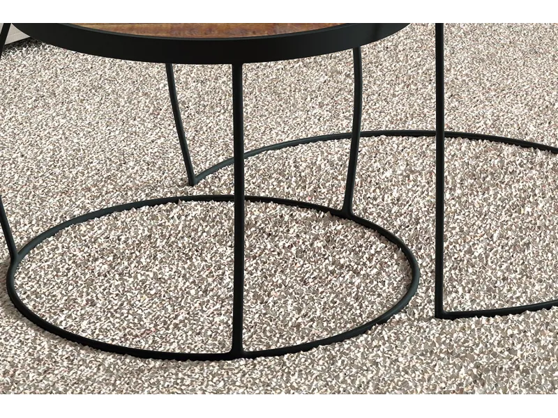 Pas cher Set de 2 tables basses rondes style industriel en bois vieilli