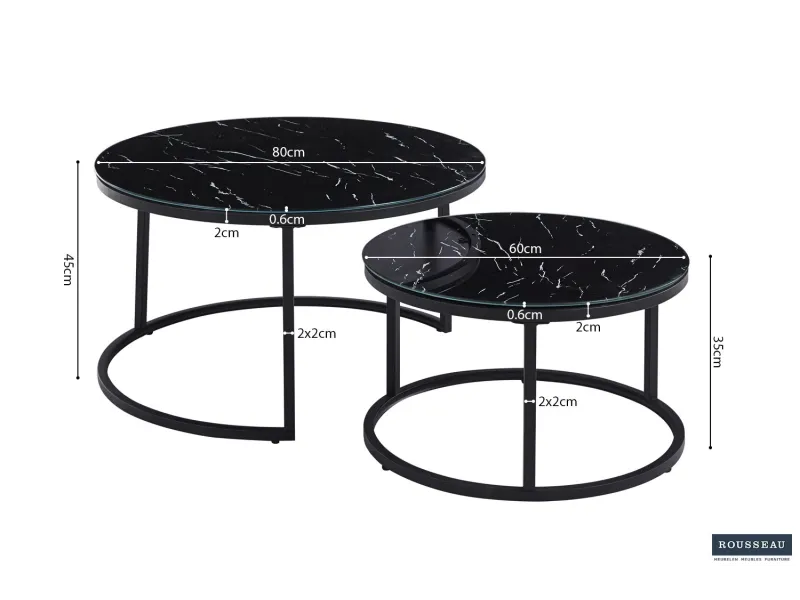 Pas cher Lot de tables basses rondes style industriel en bois massif laqué