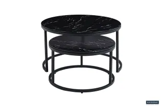 Pas cher Lot de tables basses rondes style industriel en bois massif laqué 2