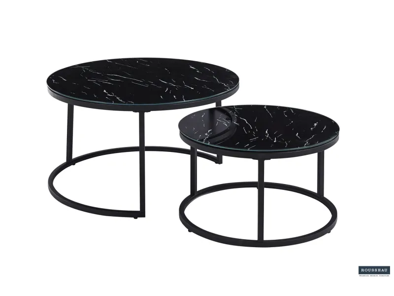 Pas cher Lot de tables basses rondes style industriel en bois massif laqué