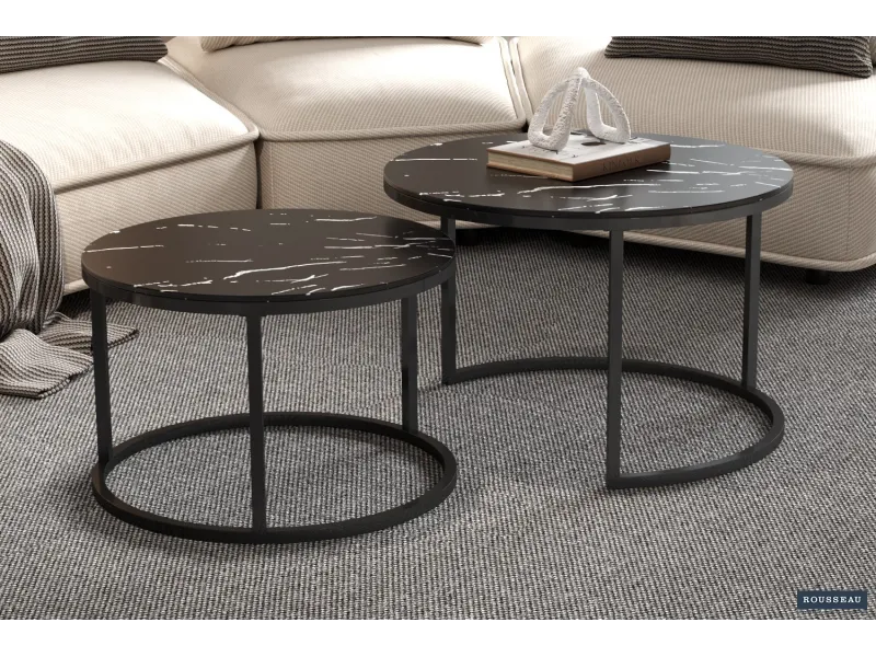 Pas cher Lot de tables basses rondes style industriel en bois massif laqué