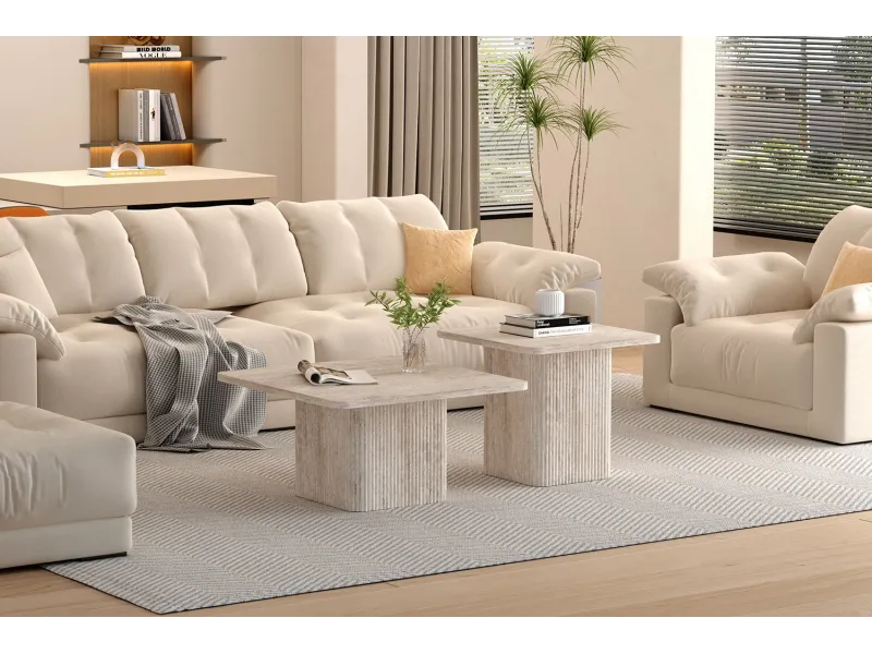 "Set de 2 Tables Basses Bobby – Élégance Travertin ✨ | Design & Qualité"