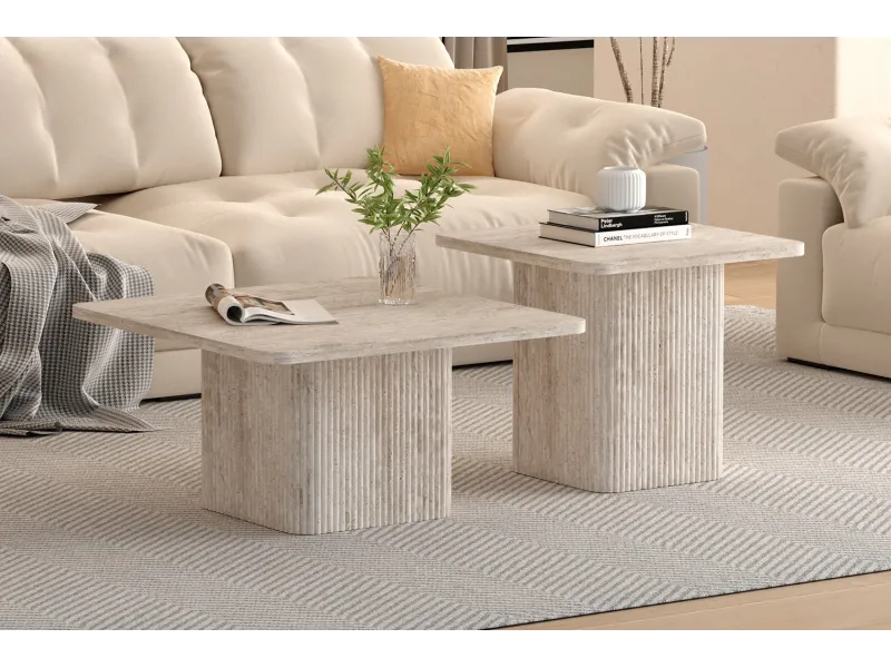 "Set de 2 Tables Basses Bobby – Élégance Travertin ✨ | Design & Qualité"