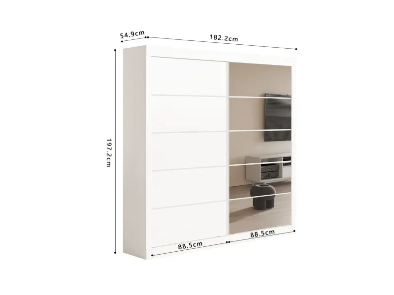 Armoire 'Mike' à 2 portes coulissantes avec 1 porte miroir – Blanc