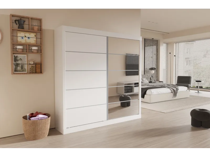 Armoire 'Mike' à 2 portes coulissantes avec 1 porte miroir – Blanc