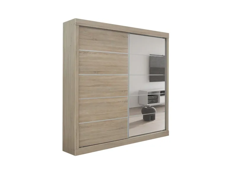 Armoire 'Mike' à 2 portes coulissantes avec 1 porte miroir – Finition Sonoma