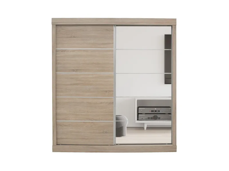 Armoire 'Mike' à 2 portes coulissantes avec 1 porte miroir – Finition Sonoma